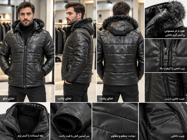کاپشن مردانه کلاه خز دار